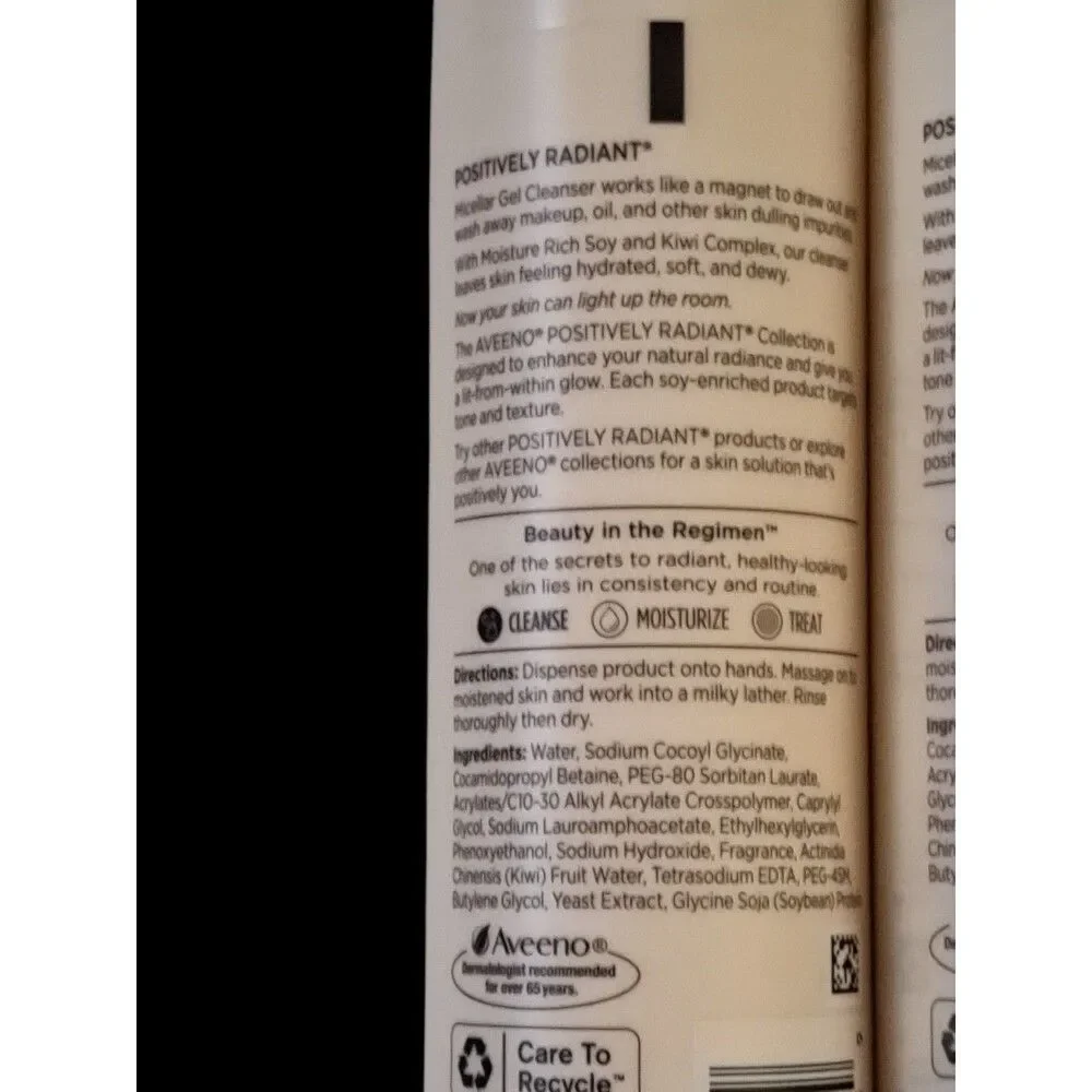 Aveeno Positively Radiant Hydrating Micellar Gel Cleanser Makeup Remover 5.1 oz.